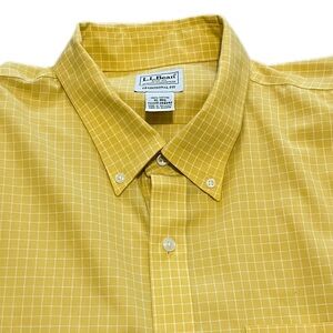 L.L. Bean Men's XL Yellow Checkered Long Sleeve Button Down Oxford Dress Shirt